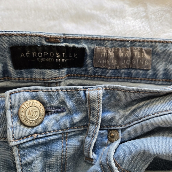 Aeropostle High Waisted Ankle Jeggings Distressed Denim 8 - Picture 9 of 15